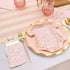 Everyday Blush Guest Towel Napkins elegantly displayed on a pink and gold baby shower table setting, complementing matching tableware.