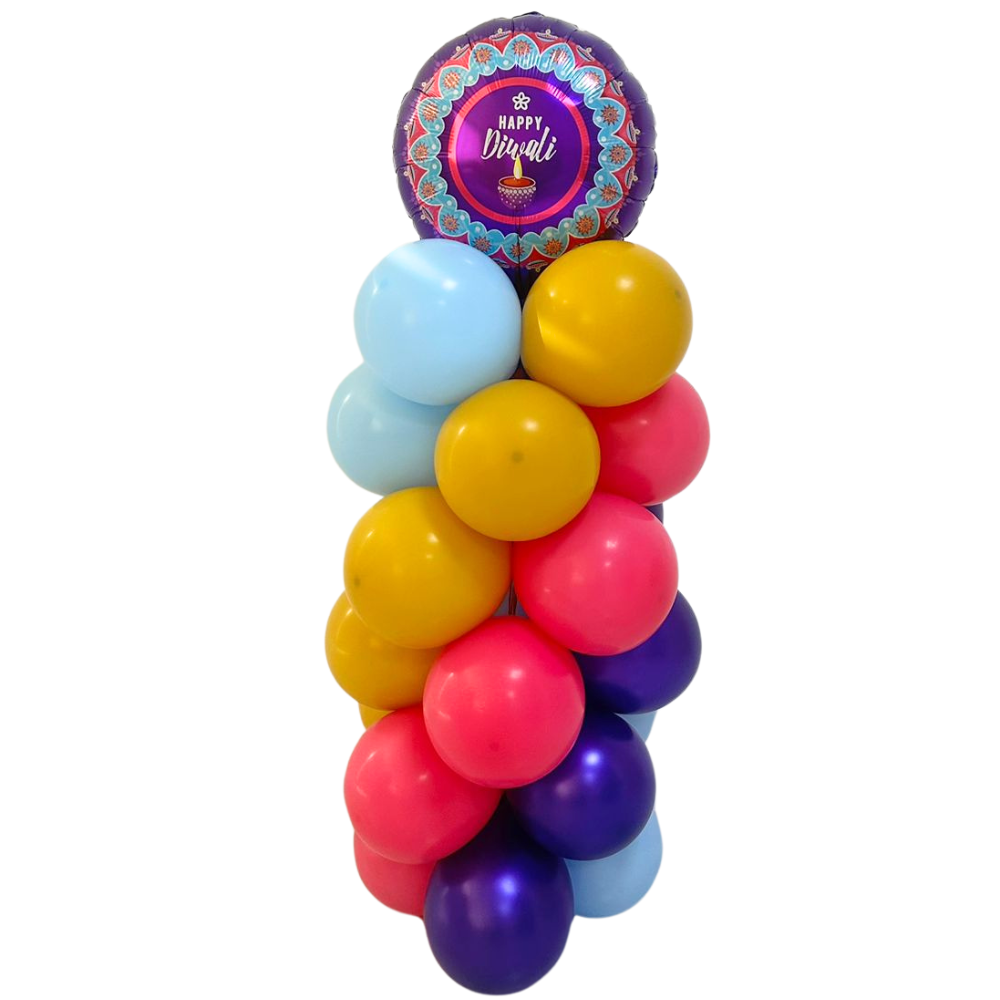 Diwali Balloon Pillar for festive gatherings, showcasing a cluster of balloons ideal for enhancing party decor. Perfect for creating a celebratory atmosphere at events.