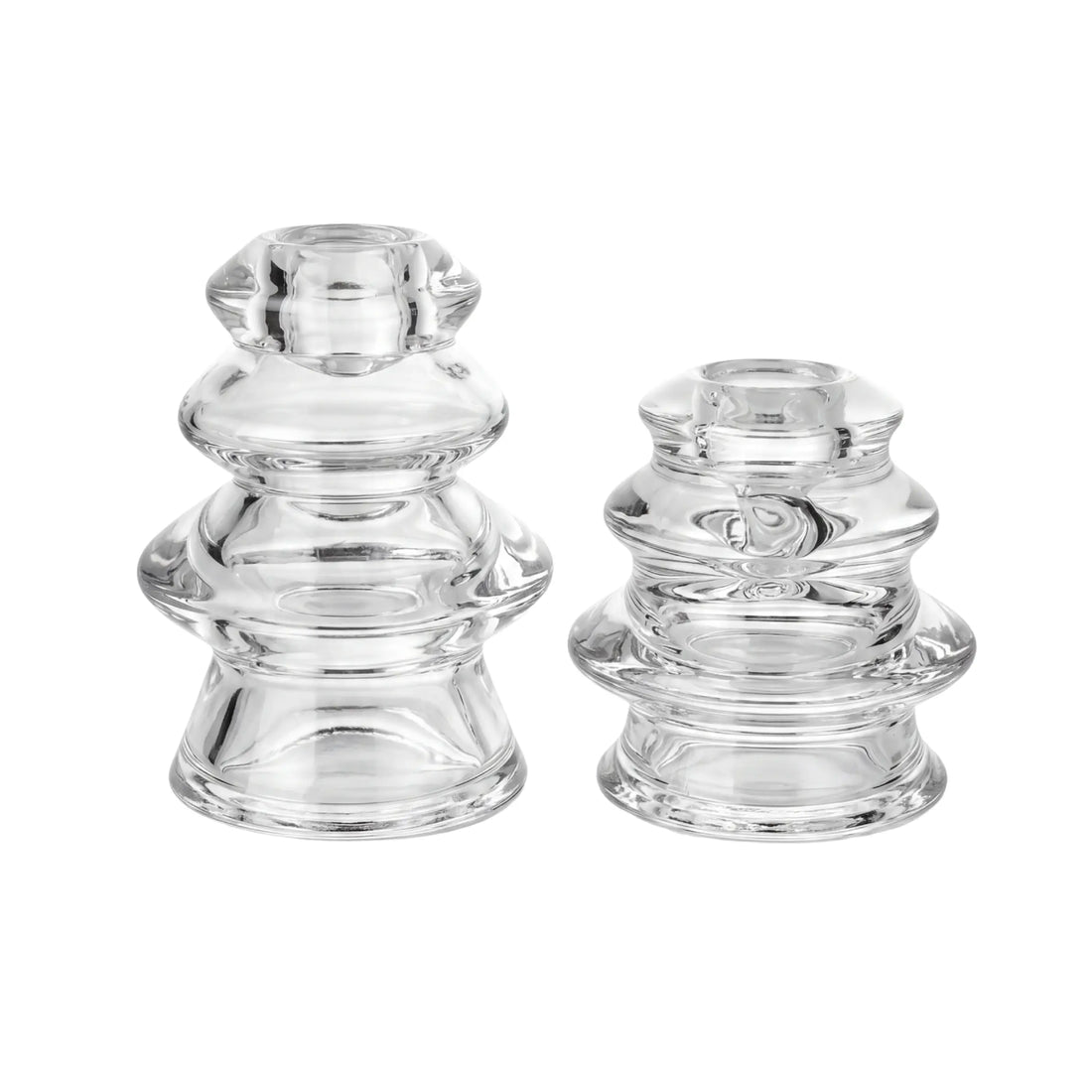 Layered Glass Candle Holder Set of 2 with stacked-ring design, ideal for elevating table décor at weddings or luxury events.