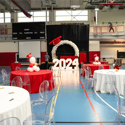 LED Stand-2024 displayed at a graduation party, featuring a sleek design suitable for event rentals.