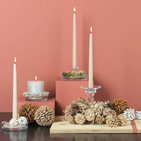 Tapered Smokeless Candles, 40cm, artisan-made in Belgium. Set of 2 elegant tall candles for warm ambience. Perfect for weddings, parties, and special events.