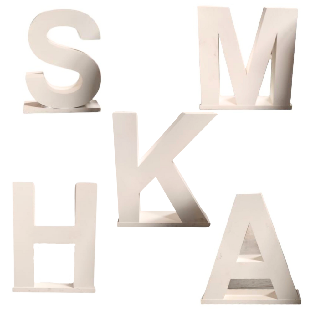 Standing Wood Letter for weddings, ideal for photo opportunities and entrance decoration, featuring a clean, minimalist design suitable for various event settings.