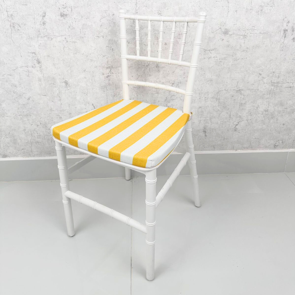 Mini Chiavari Chair with yellow striped cushion, ideal for kids&