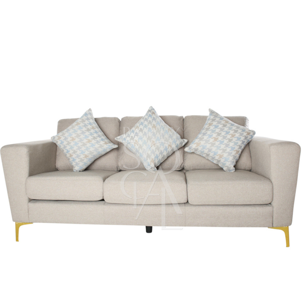SAND FABRIC SOFA 3-SEATER with plush cushions, ideal for lounge seating, showcasing modern design in a photo from Party Social&