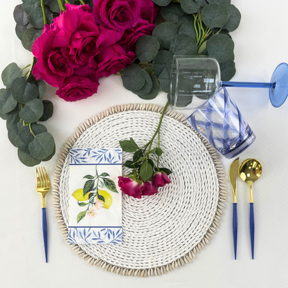 A natural Round Woven Seagrass Placemat adorned with White Color Seashells, perfect for stylish table settings. Durable, eco-friendly, and chic. Ideal for weddings, dinner parties, and special occasions.