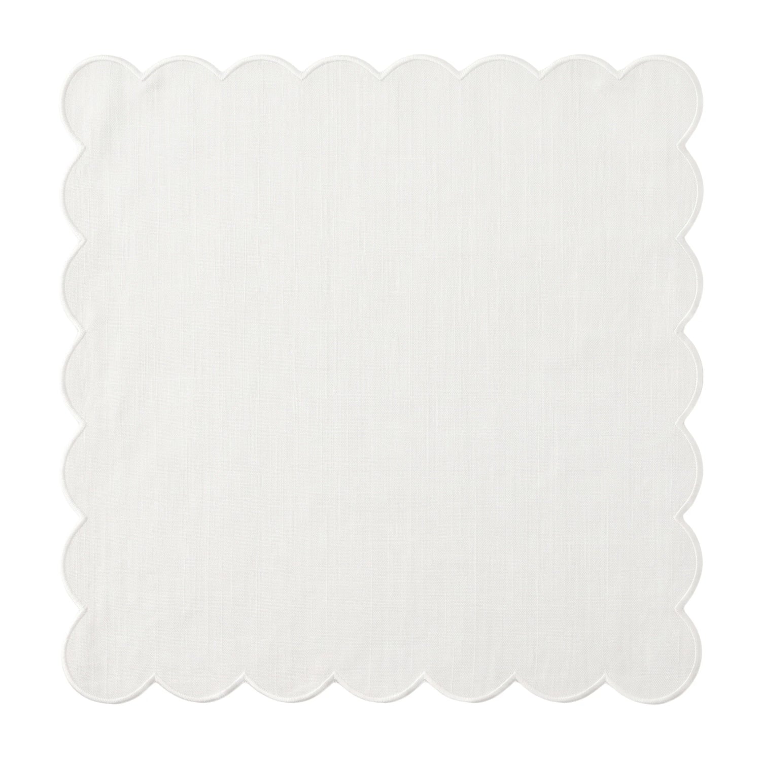 White Linen Scalloped Napkins - Set of 4