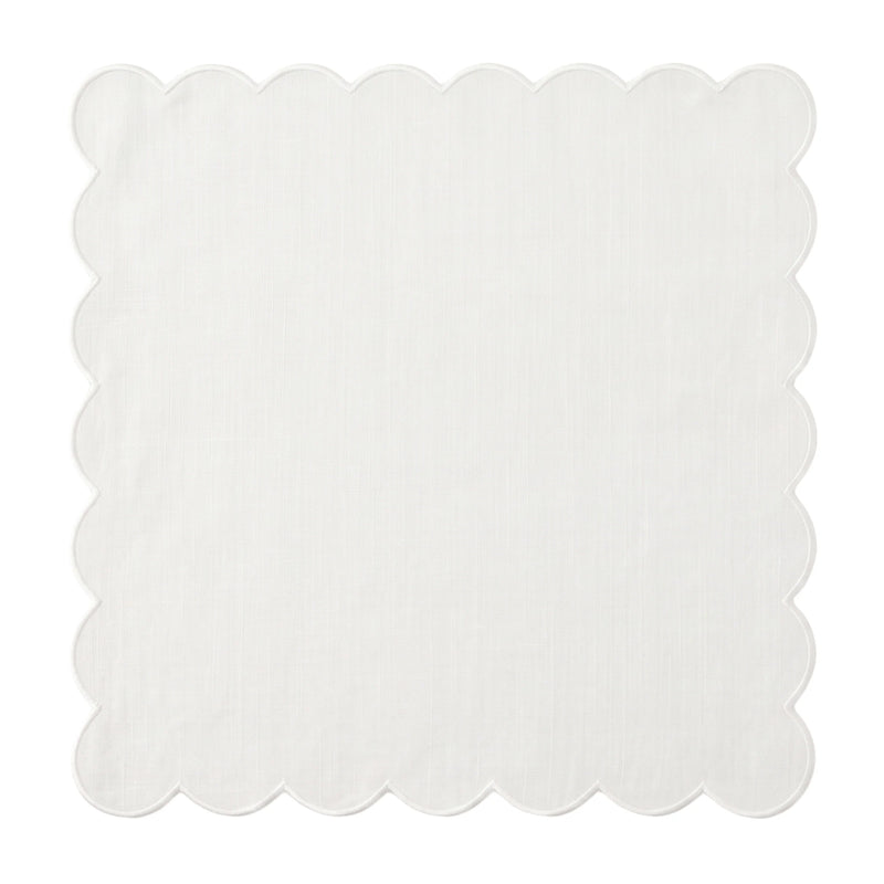 White Linen Scalloped Napkins - Set of 4