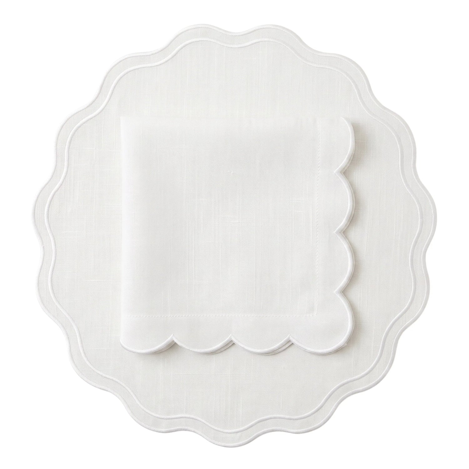 White Linen Scalloped Placemats - Set of 4