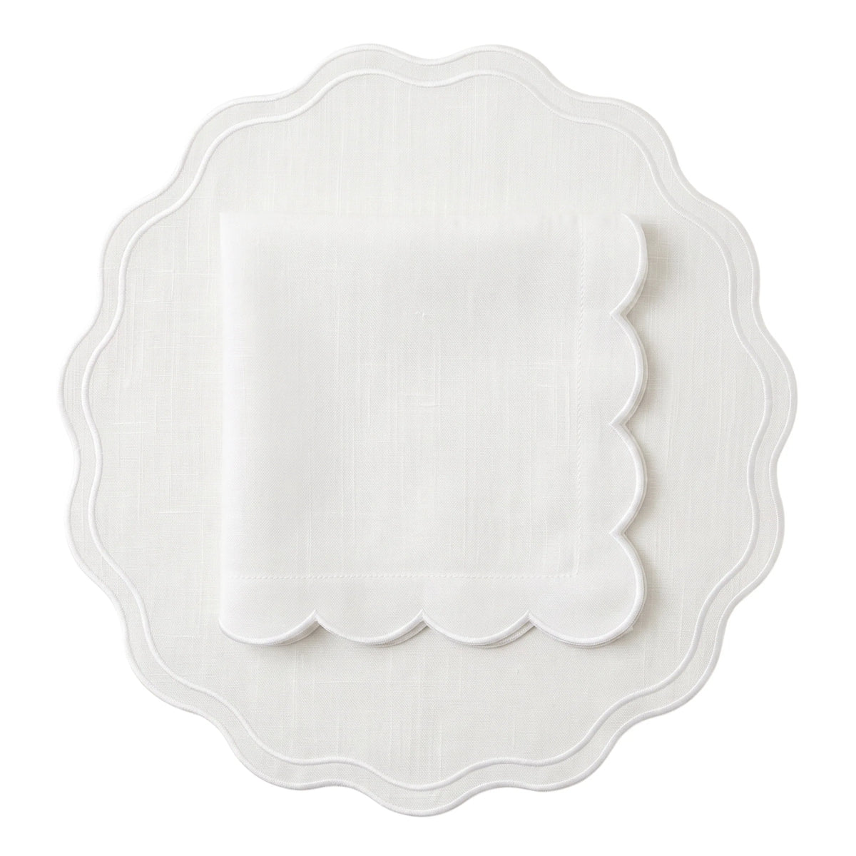 White Linen Scalloped Placemats - Set of 4