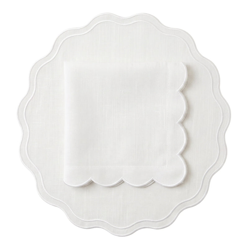 White Linen Scalloped Placemats - Set of 4