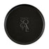 Round black ceramic charger plate with PARTY SO CAL text, 31cm diameter, ideal for elegant event settings.