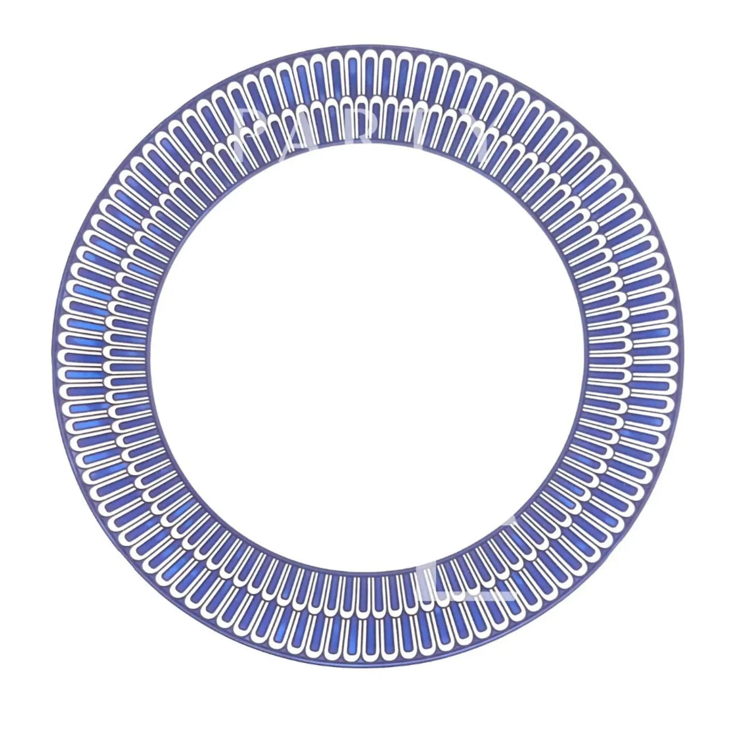 Geometric Blue Plates feature a symmetrical cobalt blue and white pattern, ideal for enhancing table settings at events and gatherings. Diameter: 31cm.