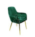 VELVET CHAIR ROYAL GREEN with gold legs, ideal for weddings and corporate events, available from Party Social.