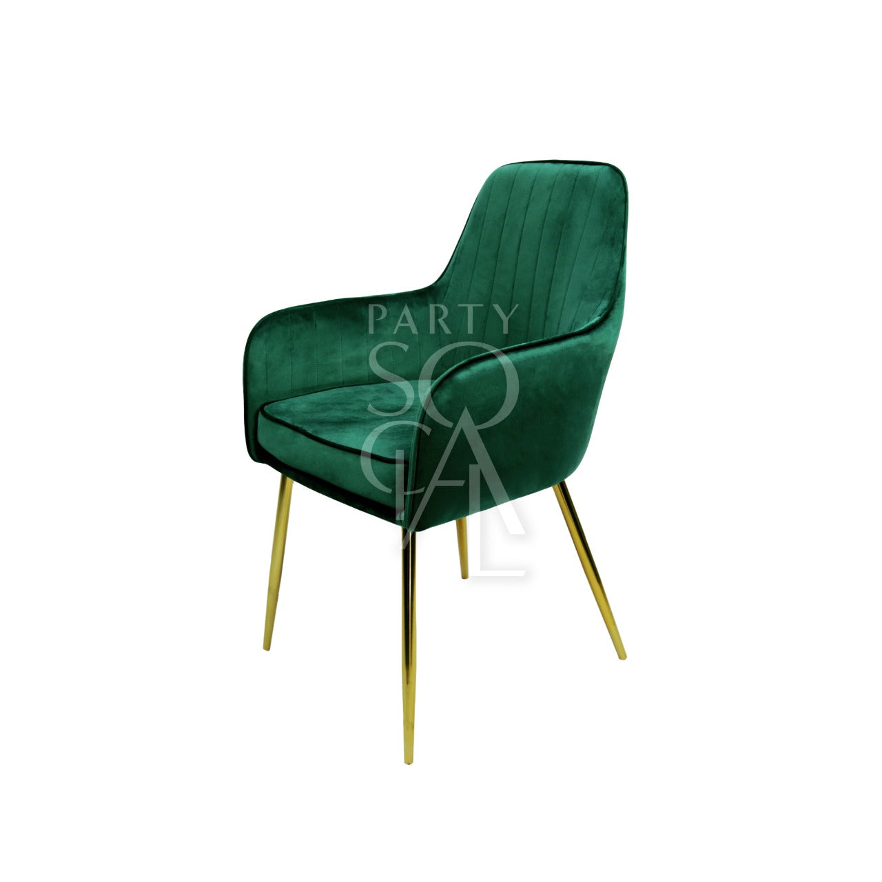 VELVET CHAIR ROYAL GREEN with gold legs, ideal for weddings and events, showcasing a modern design suitable for various occasions.