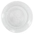 Vintage clear glass plate featuring an engraved design, ideal for enhancing elegant table settings at events or gatherings.