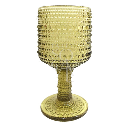 Olive Green Vintage Pearl Tumbler, a hobnail-textured glass goblet, ideal for weddings or events, adding elegance to any tablescape.