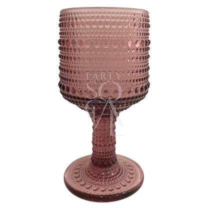 Purple Vintage Pearl Tumbler: A pink-tinted, hobnail-patterned glass goblet, enhancing wedding or event decor with its elegant, modern design.