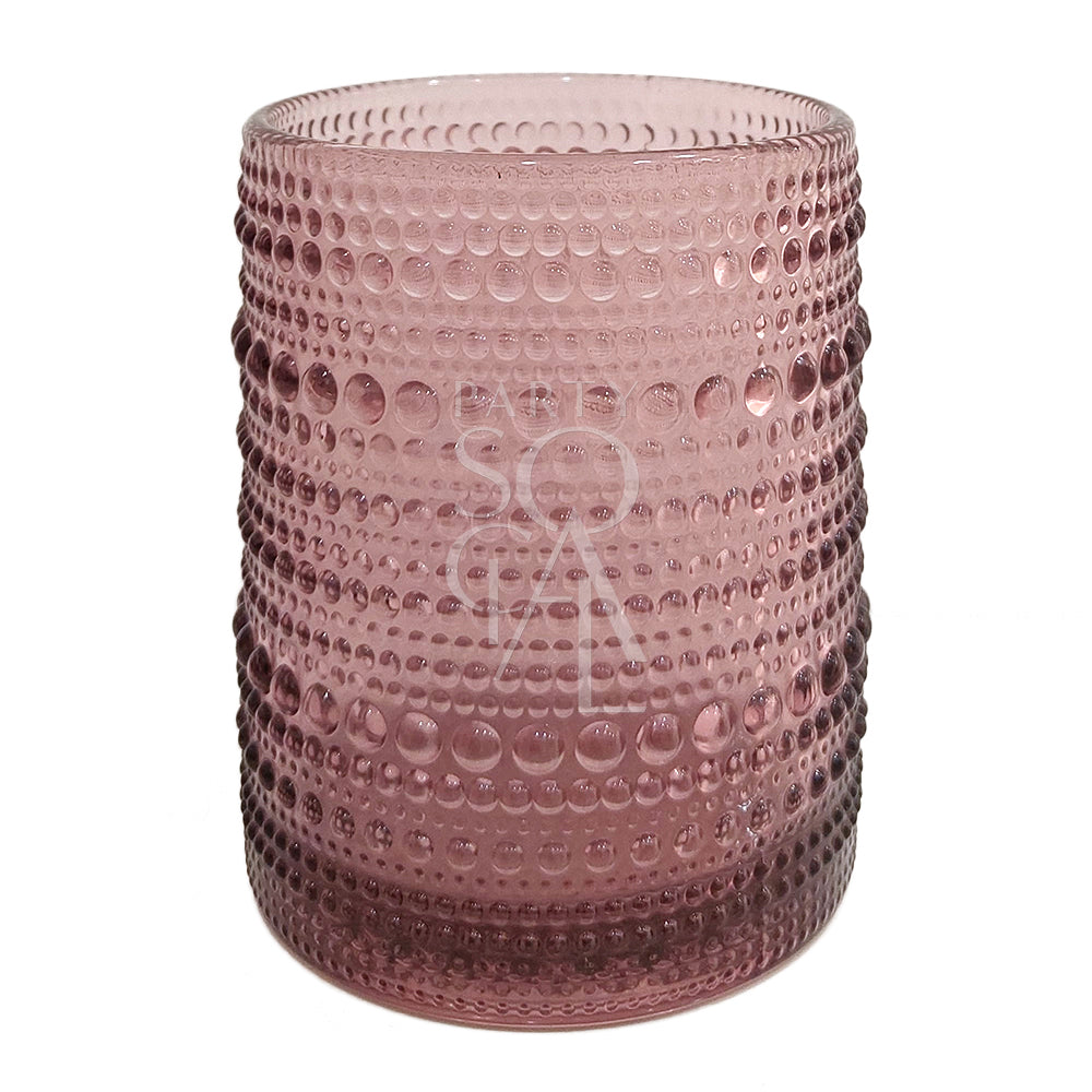 Purple Vintage Pearl Tumbler, a pink-toned, hobnail-patterned glass vessel, ideal for decorative use at weddings or dinner parties, from Party Social&
