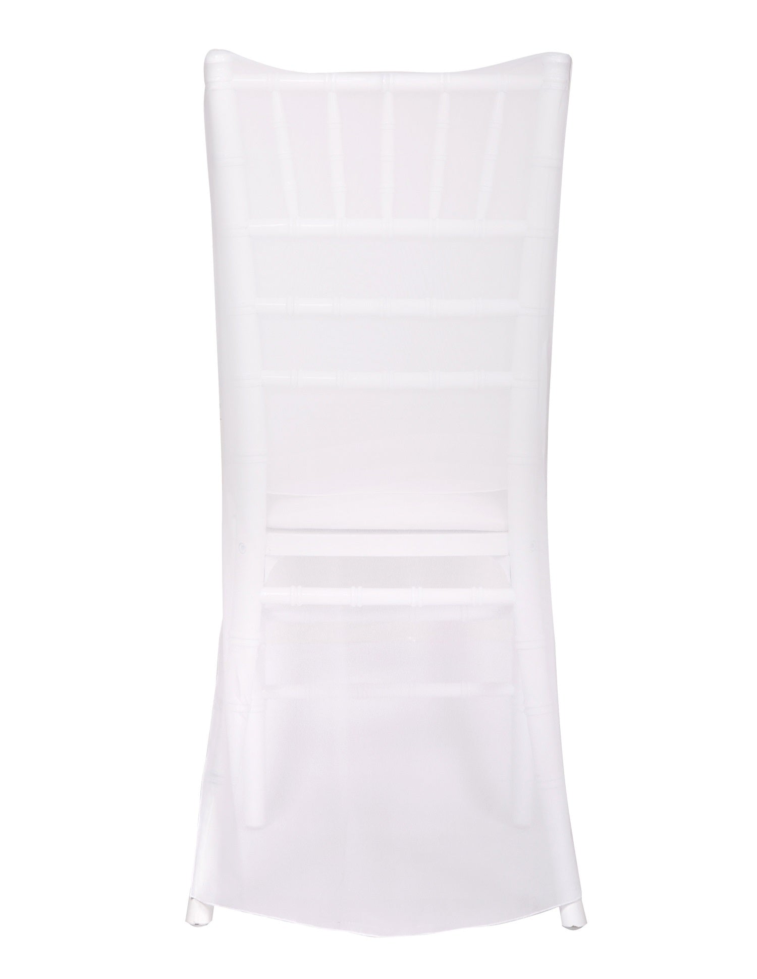 CHAIR COVER SIMPLE CHIFFON CHIAVARI elegantly draped over a Chiavari chair, ideal for enhancing event decor. Available exclusively with Chiavari chair rental.