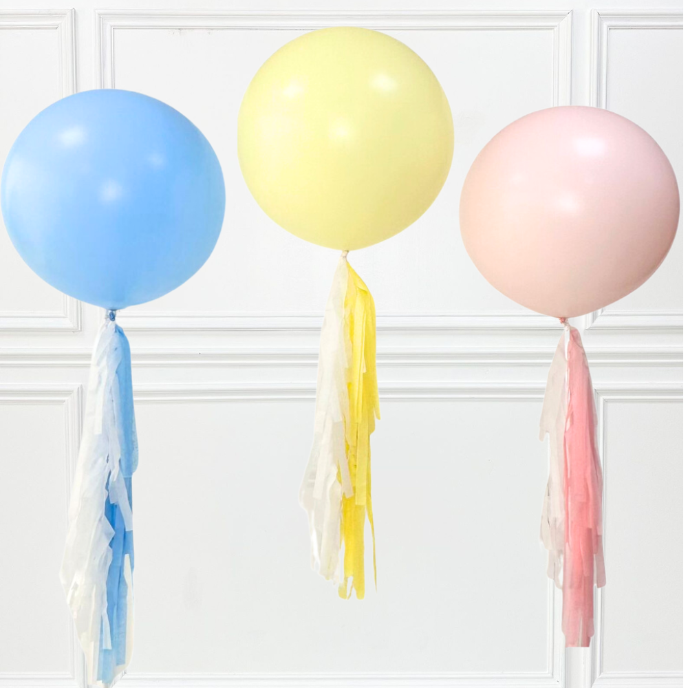 Pastel Helium Giant Balloon with handmade tassel tail, perfect for adding style to any celebration.