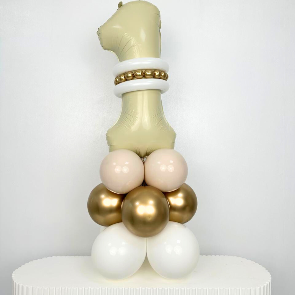 Single Foil Number Balloon Stack featuring cream and chrome gold balloons, ideal for table or floor display at parties or events.