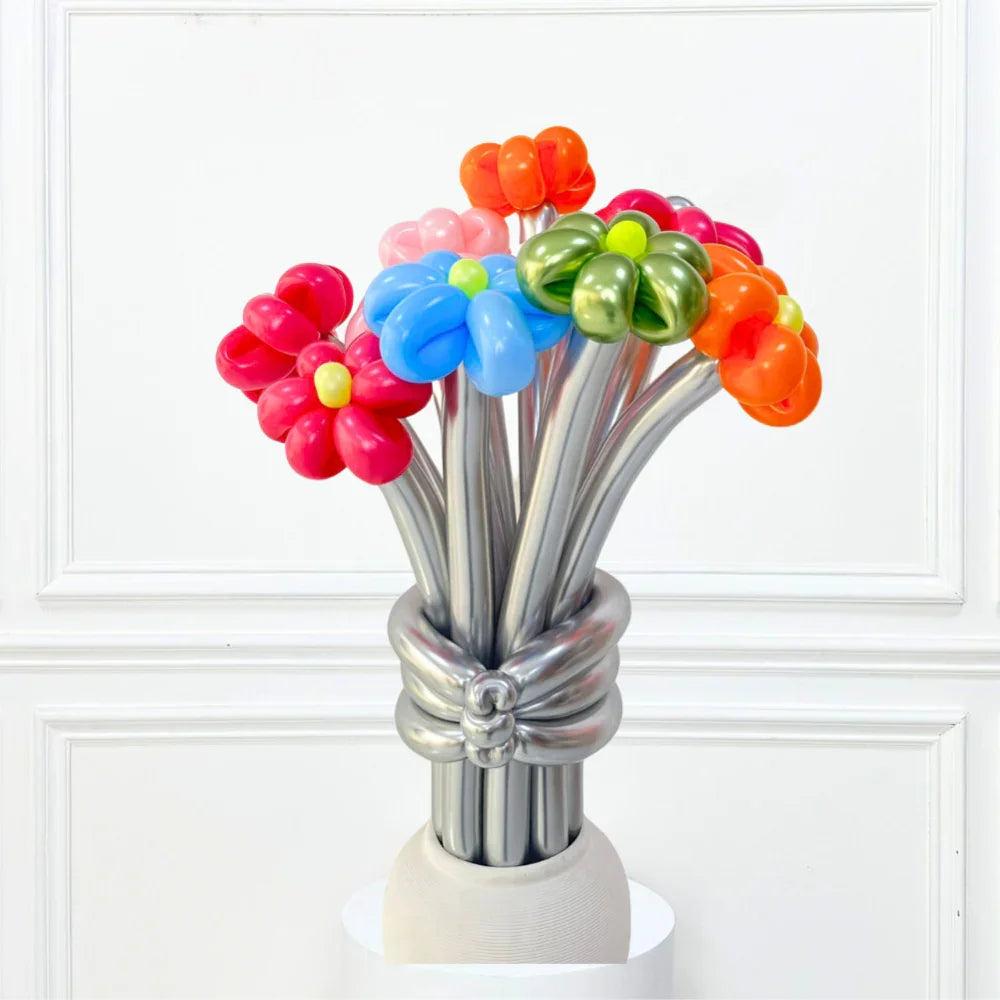 Silver Stemmed Flower Bunch in a vase, featuring balloon-shaped flowers. Perfect for gifting with matching cards or party accessories.