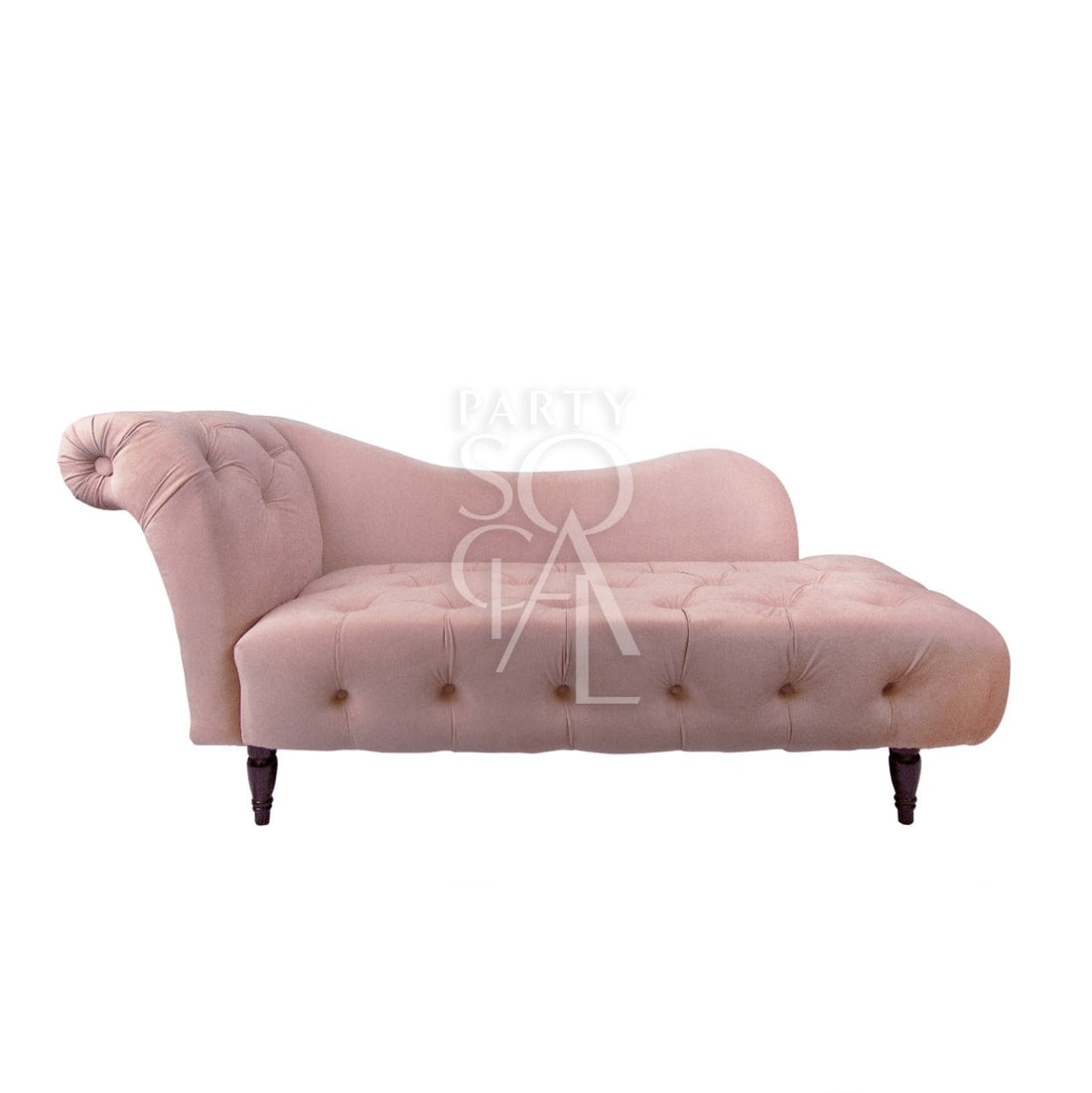 KOSHA BLUSH PINK VELVET SOFA with wooden legs, button detailing, and velvet fabric, ideal for stylish lounge seating.