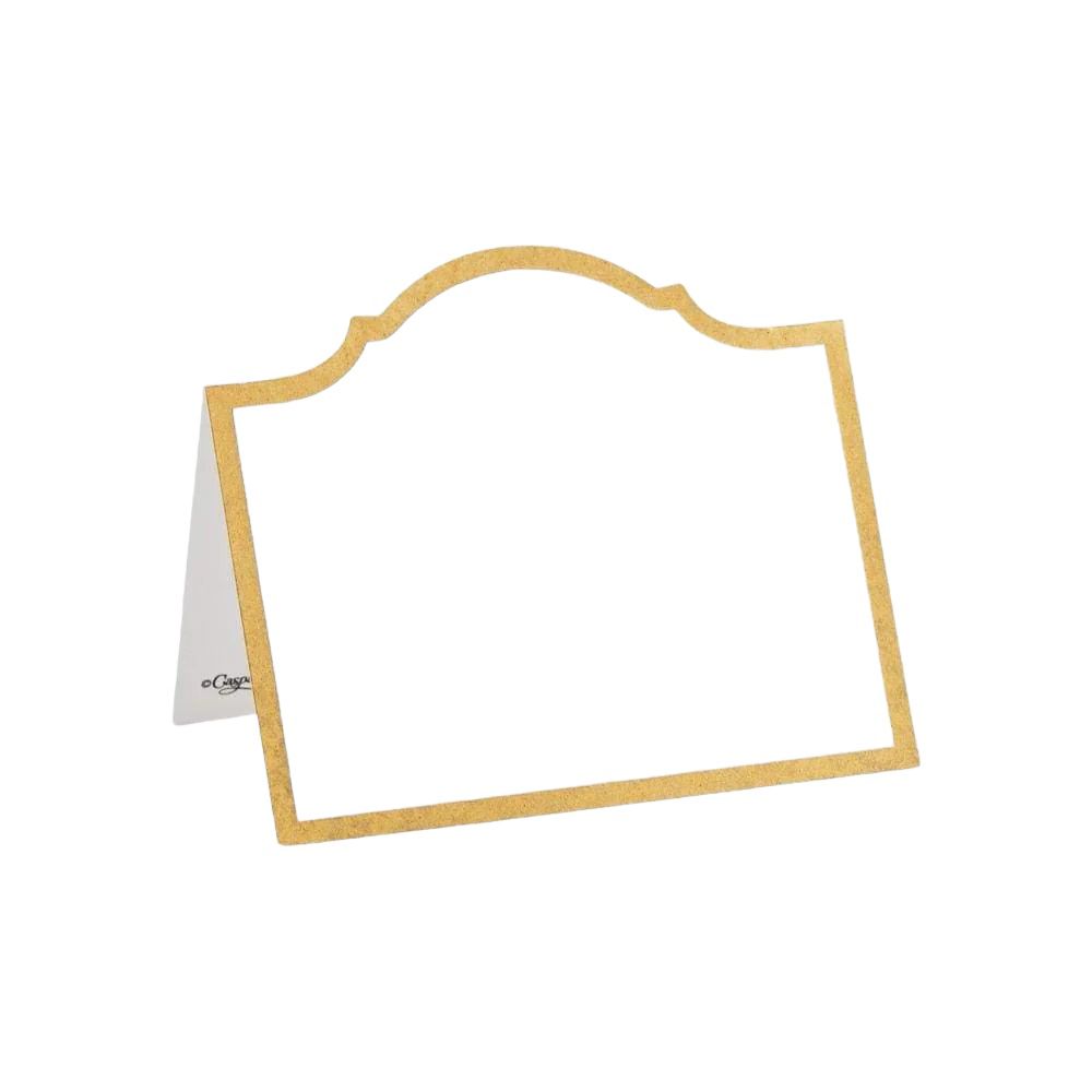 Die-cut place cards in gold foil, ideal for elegant table settings. Enhance event decor with Caspari&