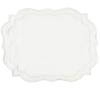 White Scalloped Linen Placemats - Set of 4 with decorative scalloped edges, designed for elegant table settings. Perfect for formal events and everyday dining.