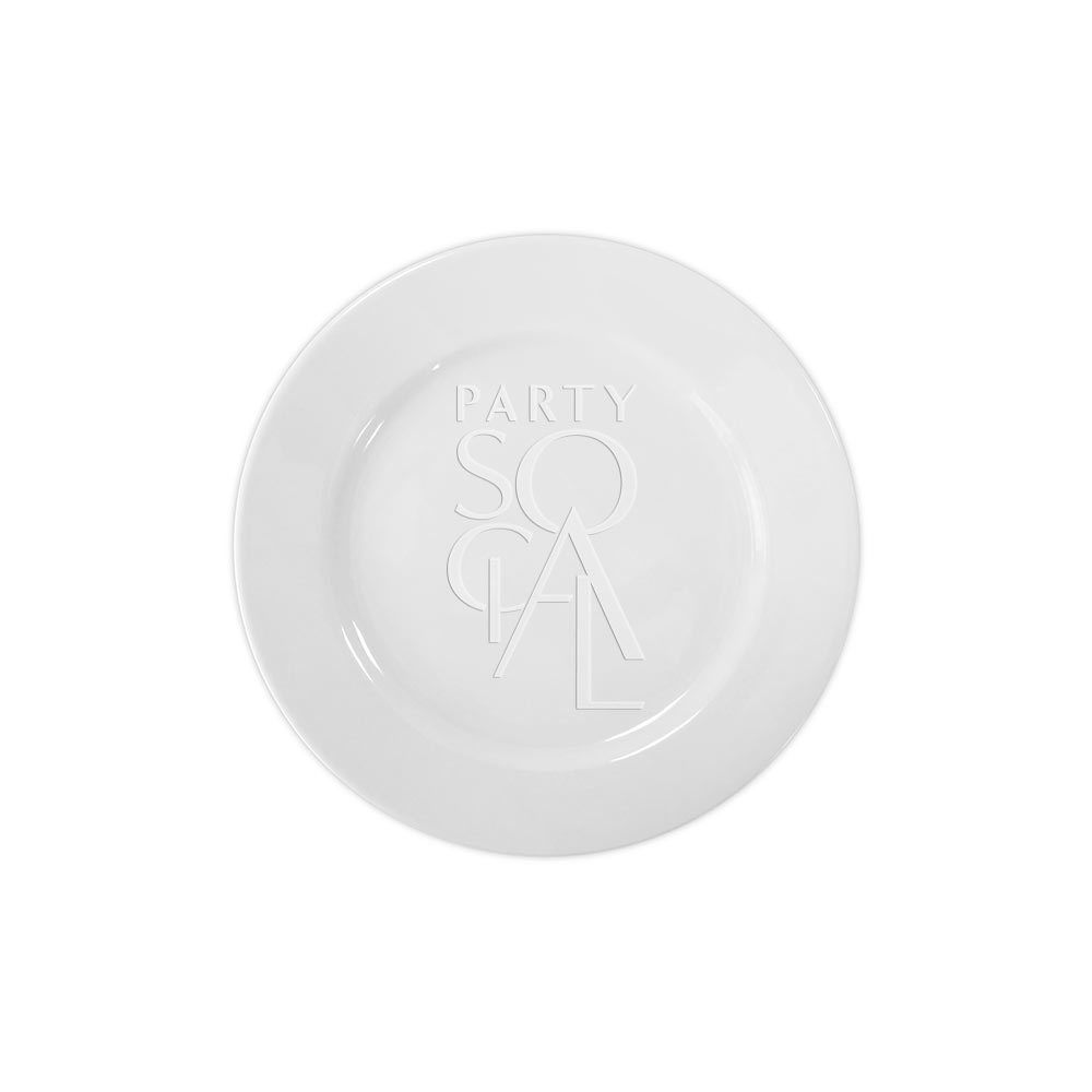 SIMPLE WHITE PLATES with text design, ideal for premium events. Available in multiple sizes, perfect for elevating your dining experience at special occasions.