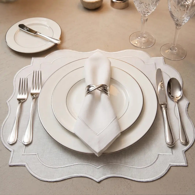 White Scalloped Linen Placemats - Set of 4