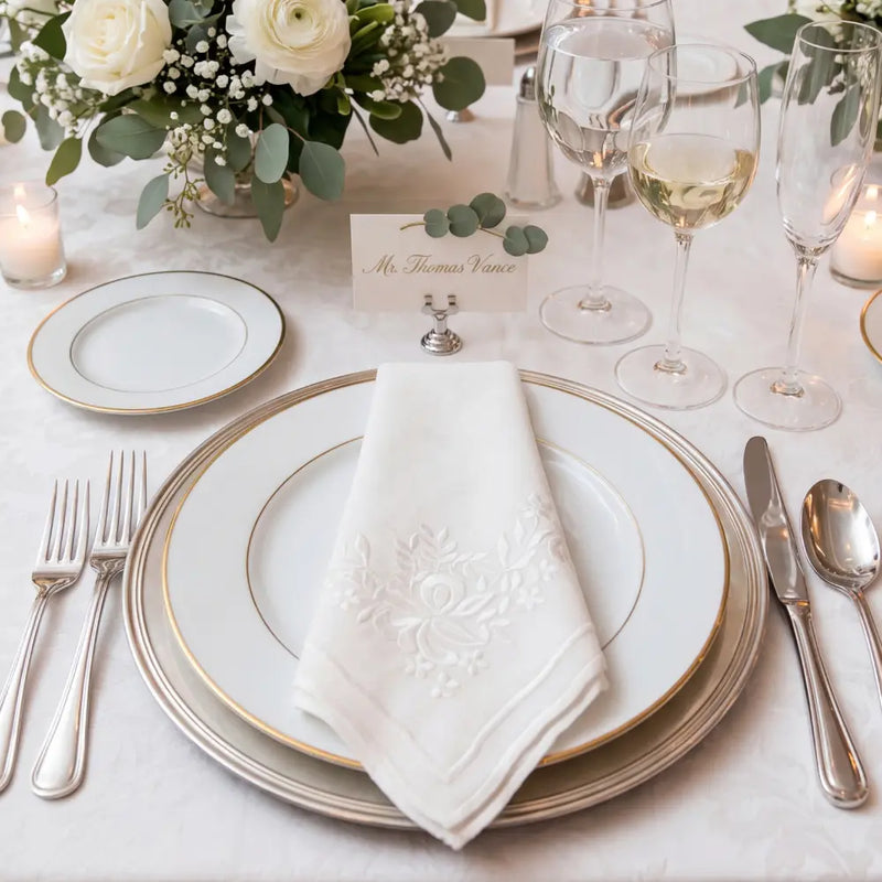 White Vintage Pure Linen Dinner Napkin - Set of 4