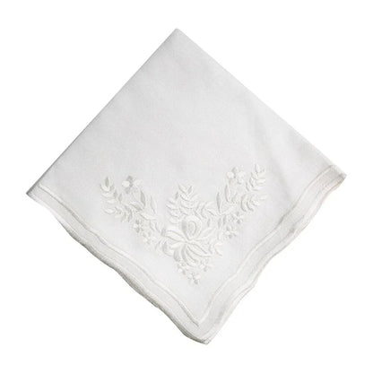 White Vintage Pure Linen Dinner Napkin, featuring delicate floral embroidery, perfect for elegant table setups. Comes in a pack of 2.