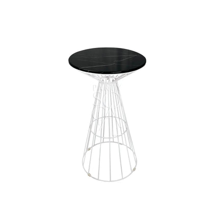 WHITE WIRE COCKTAIL TABLE-BLACK MARBLE TOP