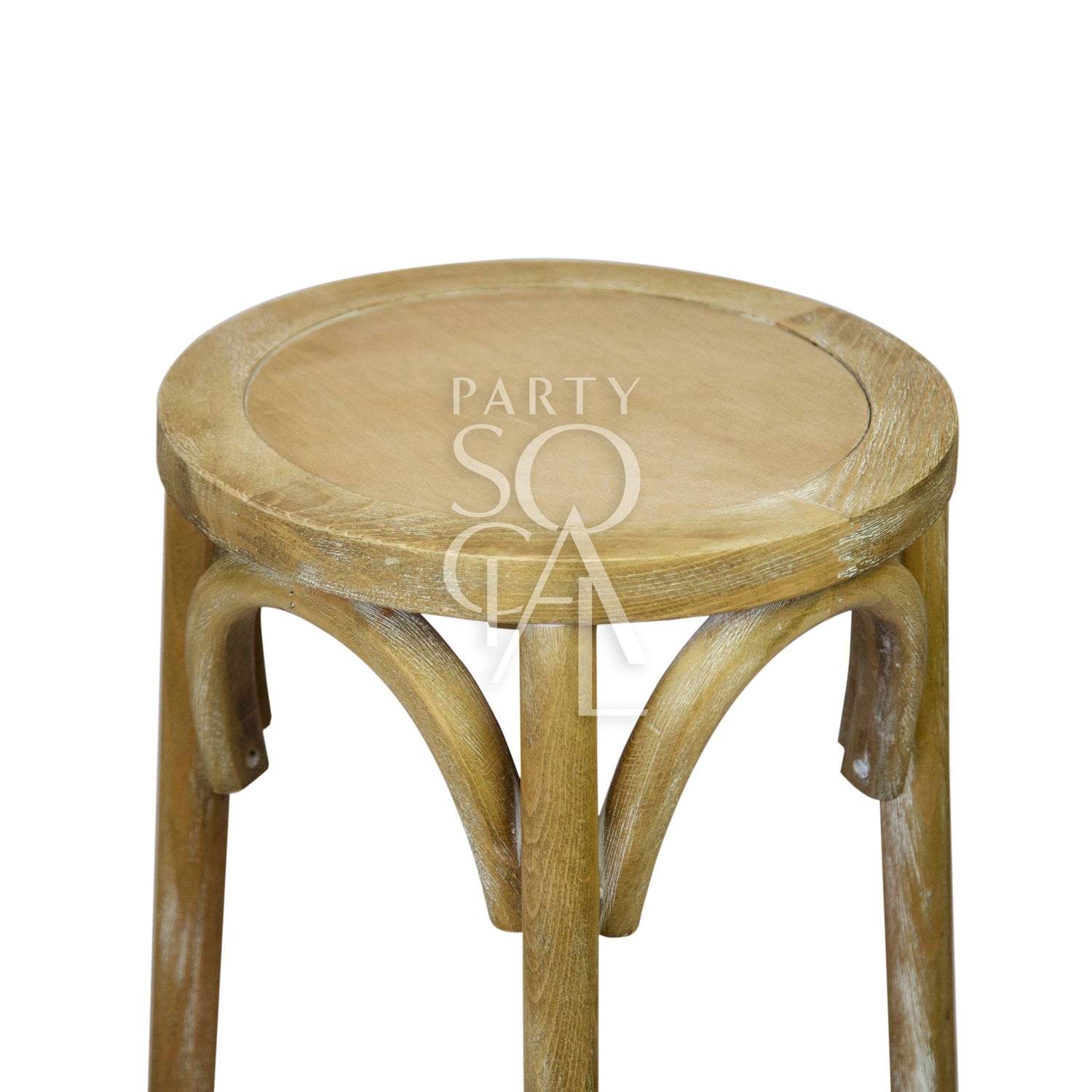 Wooden Bar Stool with curved legs, crafted from oak for a vintage feel, ideal for weddings and events, available at Party Social.