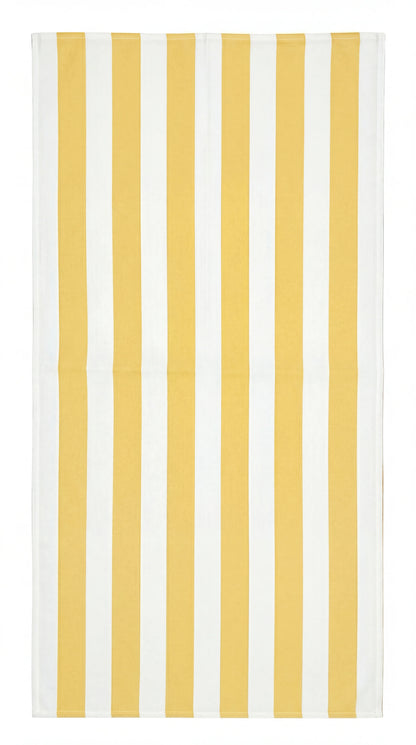 Towel with yellow and white vertical stripes on a white background