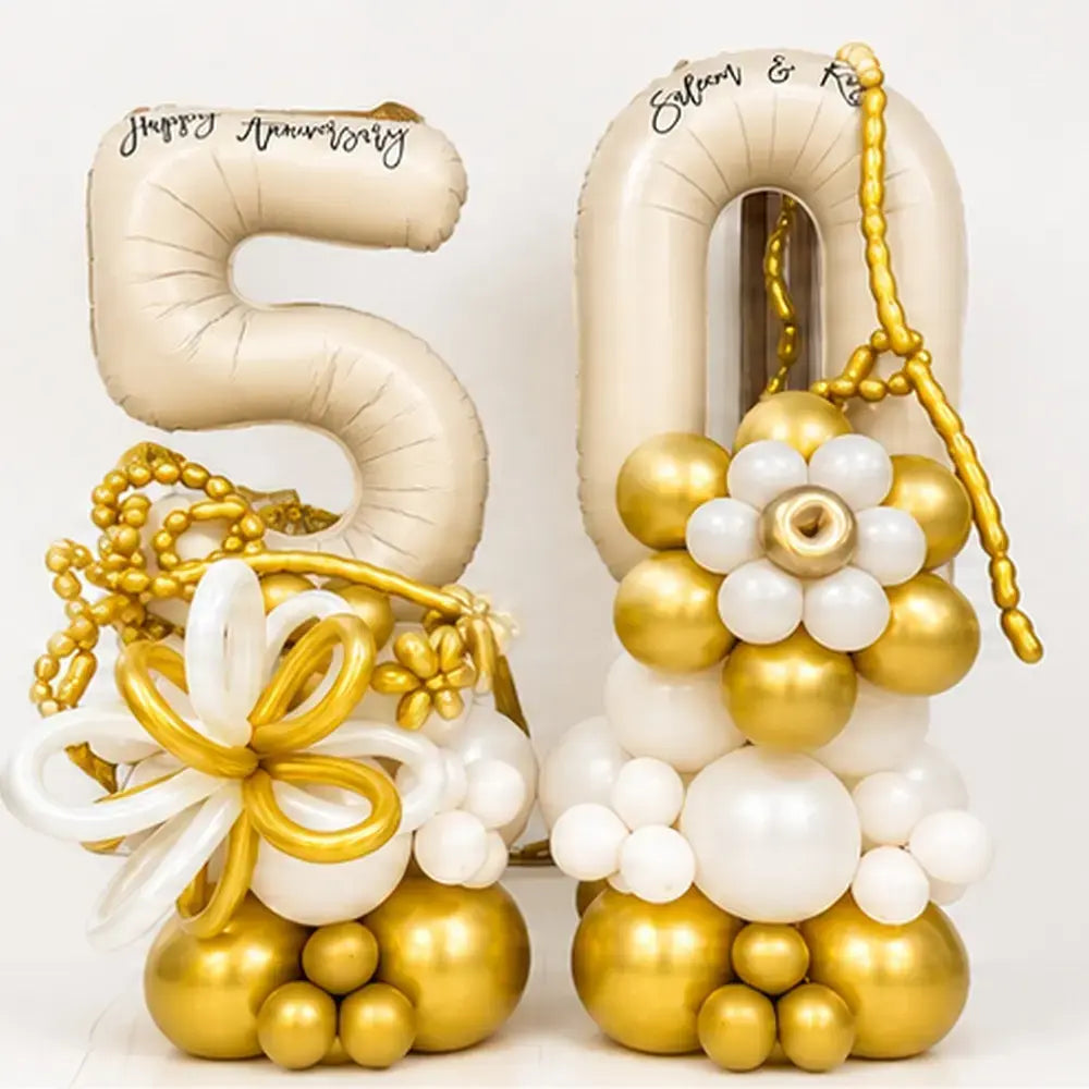 Personalised Number Balloon Display – White &amp; Gold