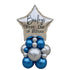 A first day of school balloon bouquet featuring a metallic silver star foil balloon with the text &
