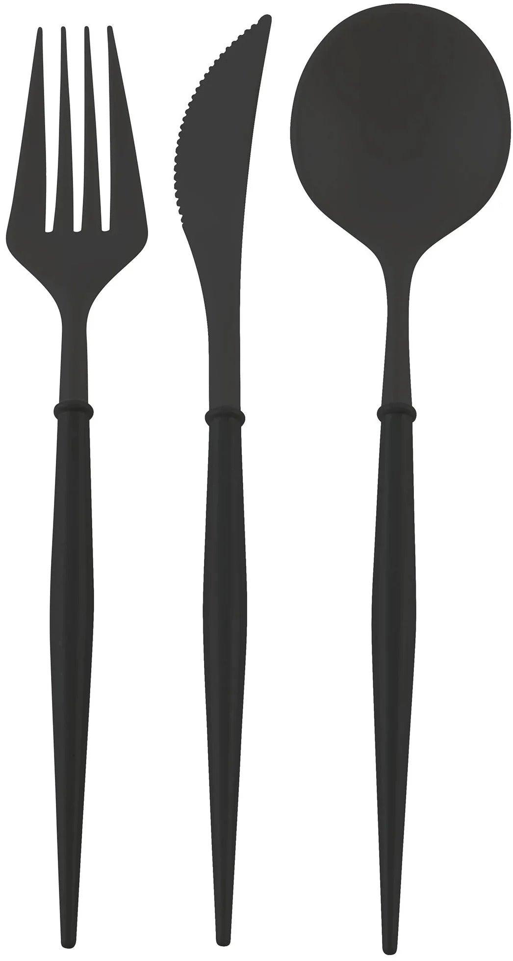 Disposable Bella Plastic Cutlery in Black by Sophistiplate, a sleek addition for any table setting or event. Perfect for weddings, parties, and special occasions. Premium disposable partyware available at Party Social.