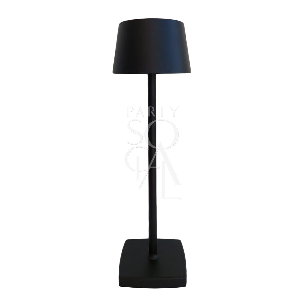 Wireless Lamp with sleek black pole and cylindrical shade, ideal for enhancing event decor with convenience and flexibility. Measures 35cm high with a 10cm base.