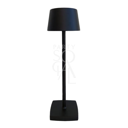 Wireless Lamp with sleek black pole and cylindrical shade, ideal for enhancing event decor with convenience and flexibility. Measures 35cm high with a 10cm base.