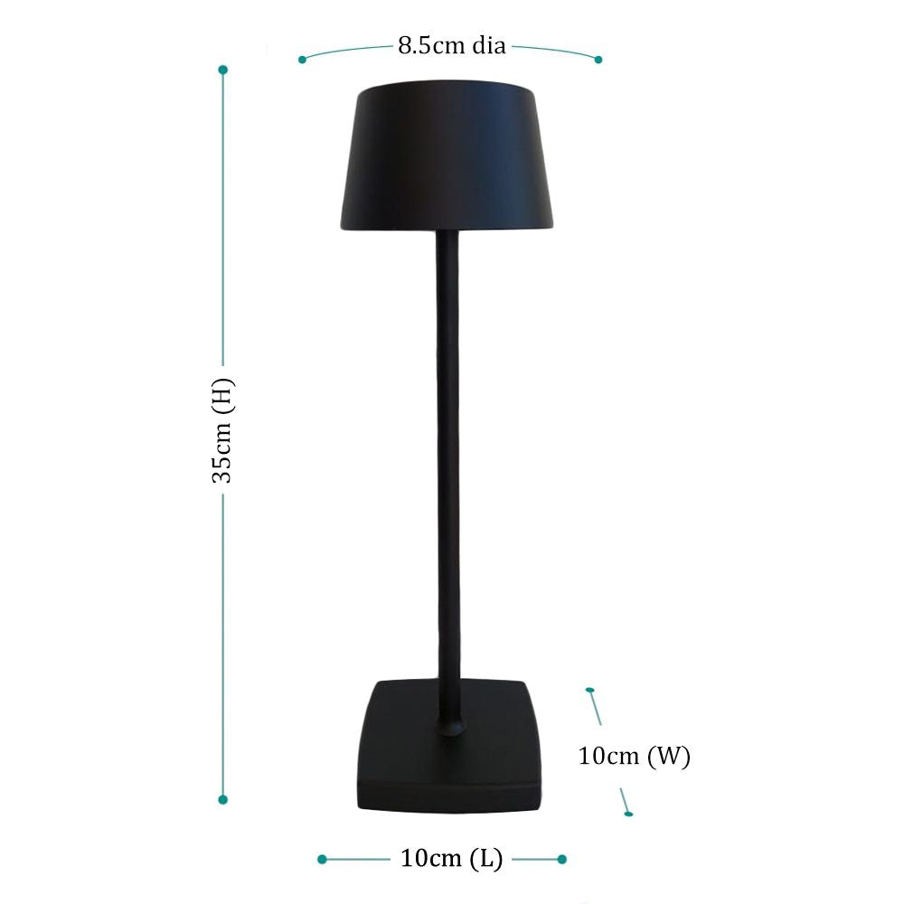 WIRELESS LAMP with a sleek black design and cylindrical shape, ideal for enhancing home or event decor, offering convenience and flexibility. Measures 35cm in height.