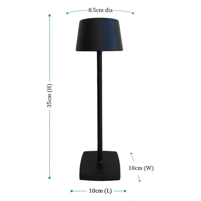 WIRELESS LAMP with a sleek black design and cylindrical shape, ideal for enhancing home or event decor, offering convenience and flexibility. Measures 35cm in height.