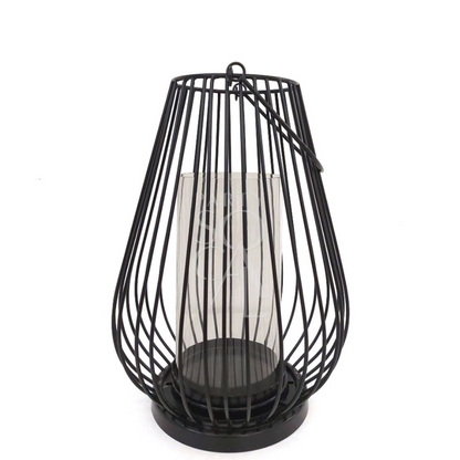 Black Wire Lantern with glass insert, available in small, medium, and large sizes, ideal for events and decor at Party Social.