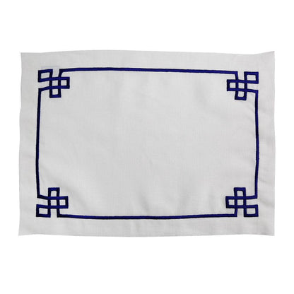 Blue Chinoiserie Pure Linen Placemat - 2 per pack, a stylish table addition made of pure linen fabric.