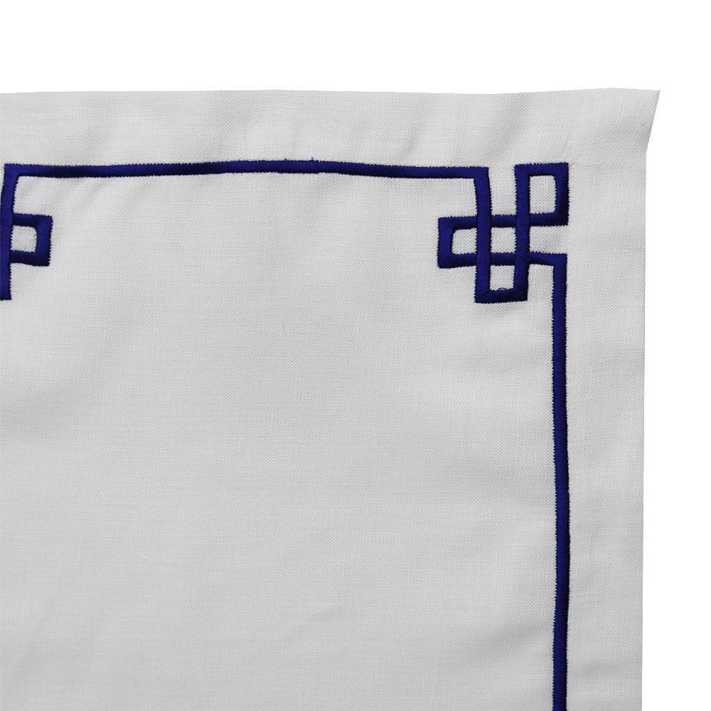Blue Chinoiserie Pure Linen Placemat-2 per pack, a stylish white cloth with blue trim for elegant table setups. Made of pure linen, it adds a luxury feel to your meal. Perfect for weddings, dinner parties, and special occasions.