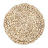 CANE PLACEMAT: Close-up of a round, woven cane placemat, measuring 38cm in diameter, ideal for enhancing any table setting.