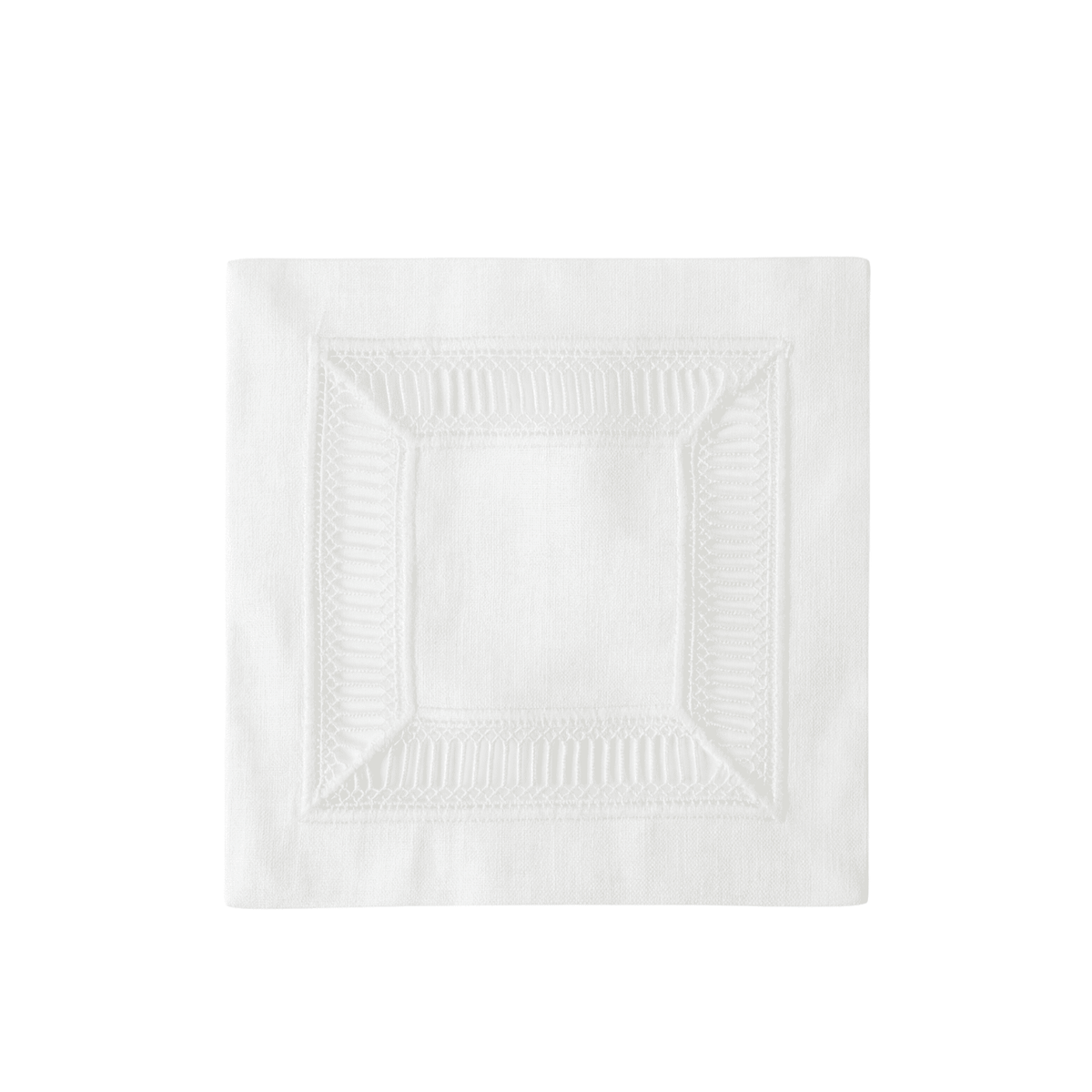 Classic Border Pure Linen Coaster, featuring a stitched cut-work border, perfect for elevating table settings. Ideal for special occasions, sold in packs of four.