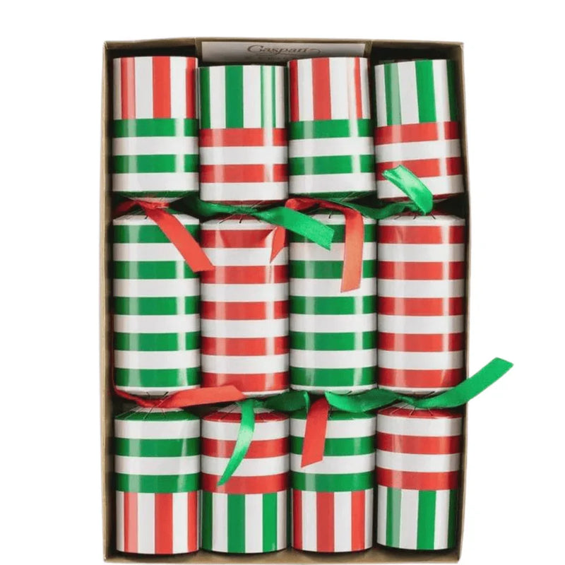 Club Stripe Celebration Christmas Crackers in Red & Green - 8 Per Box