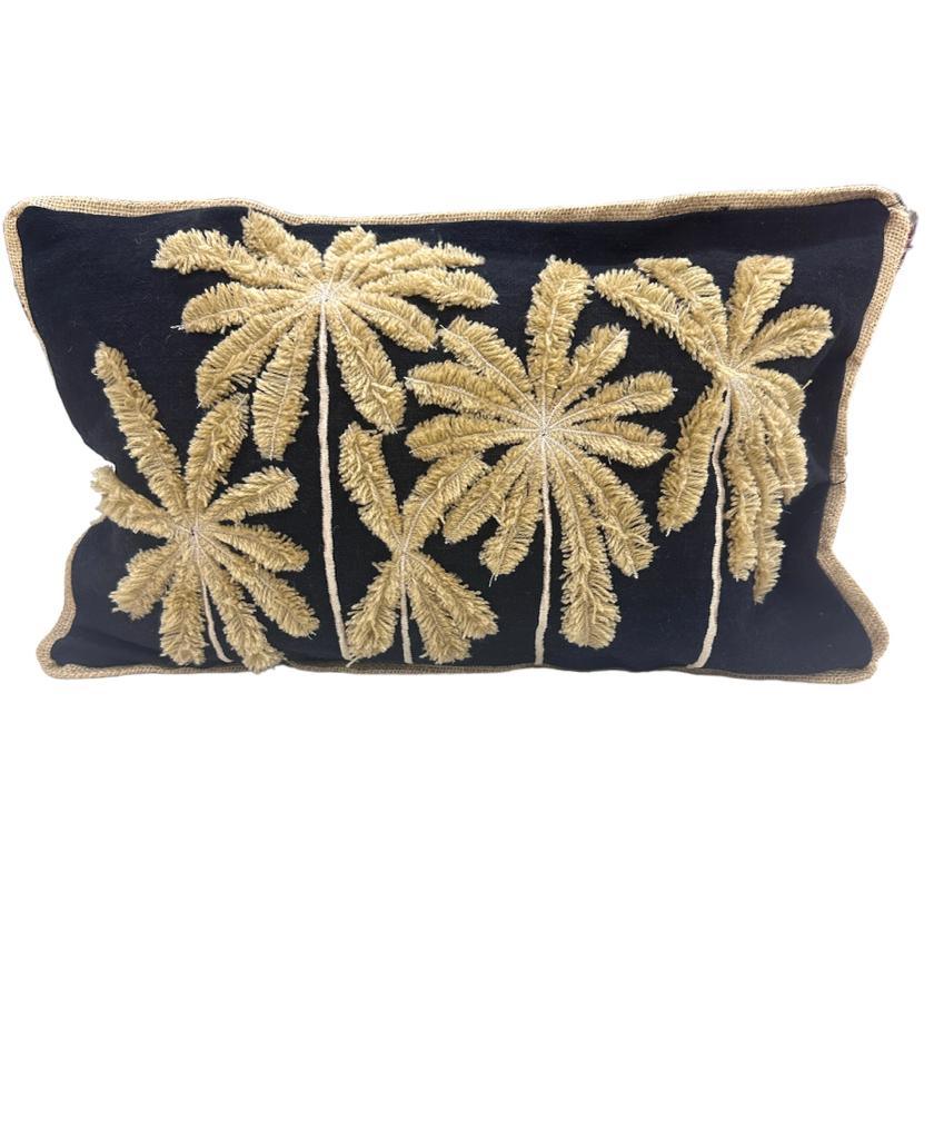 Cushion cover featuring a palm tree motif. Durable, eco-friendly, and comfortable. Suitable for all occasions. Available in various designs, colors, and sizes. Sold individually.